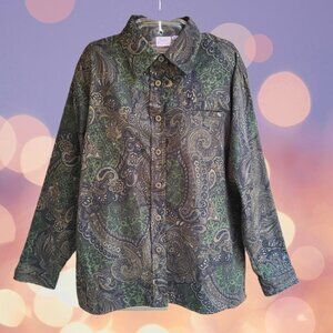 Southern Expressions Womens Size L Top Blouse Button Front Long Sleeves Paisley